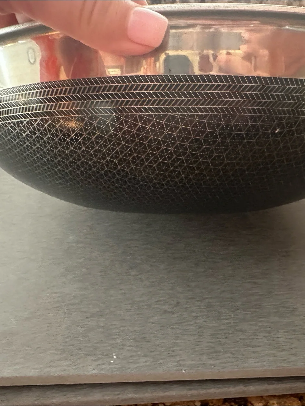 Hexclad 12 inch hybrid Non Black Nonstick Frying Pan Honeycomb Surface. No lid
